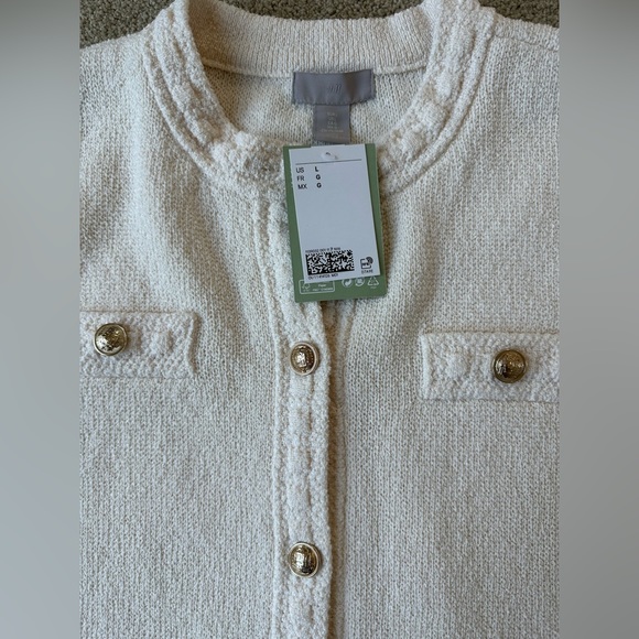NWT H&M Textured Knit Cardigan Ivory Size L - Picture 3 of 4